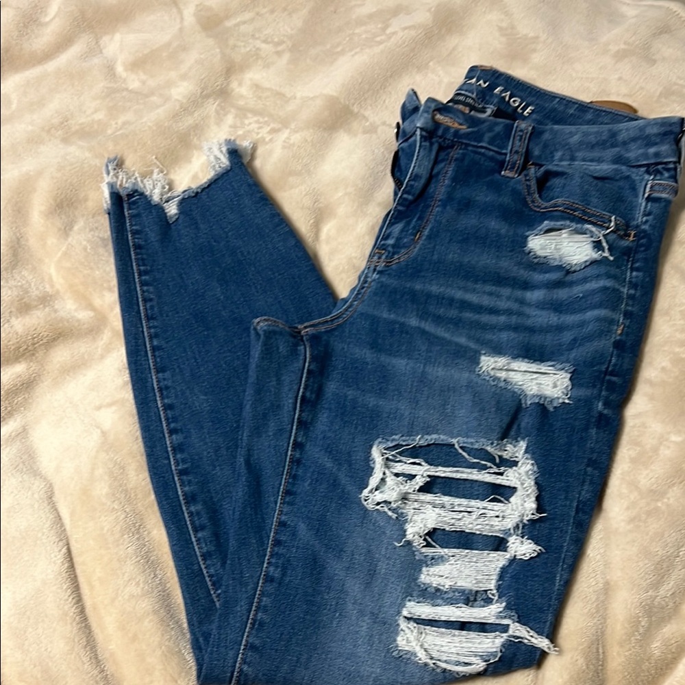 American Eagle Outfitters Blue Skinny Distressed Jeans